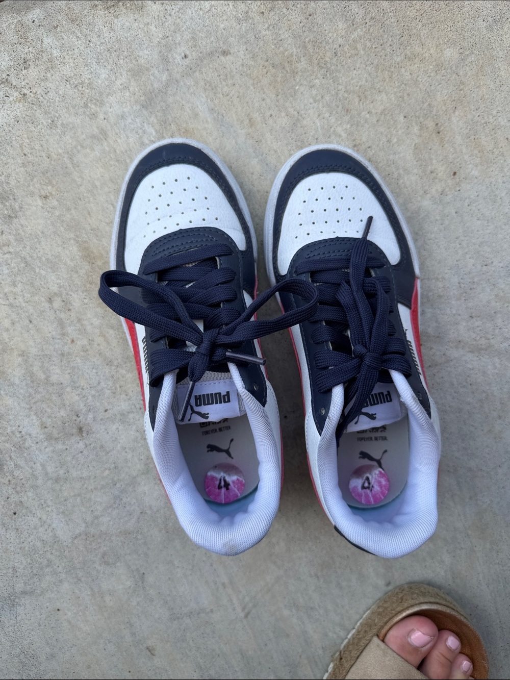 Puma Kids Navy White and Red Low-Top Sneakers